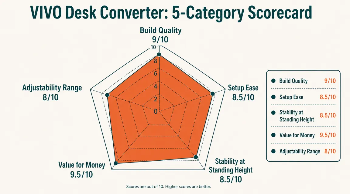 Overhead diagram showing the footprint of a desk converter versus available desk space, with measurements annotated